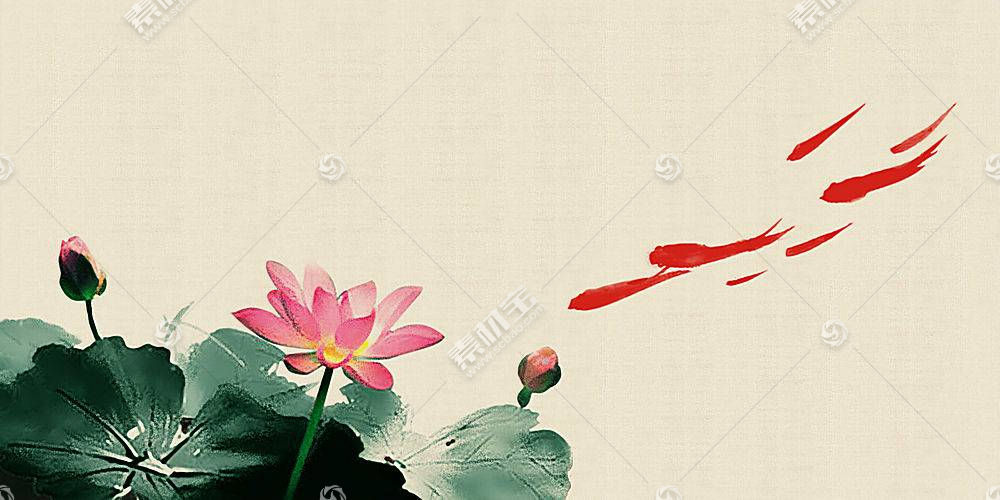 中国风复古荷塘工笔画海报模板下载,工笔画,古风,中国风,插画,手绘