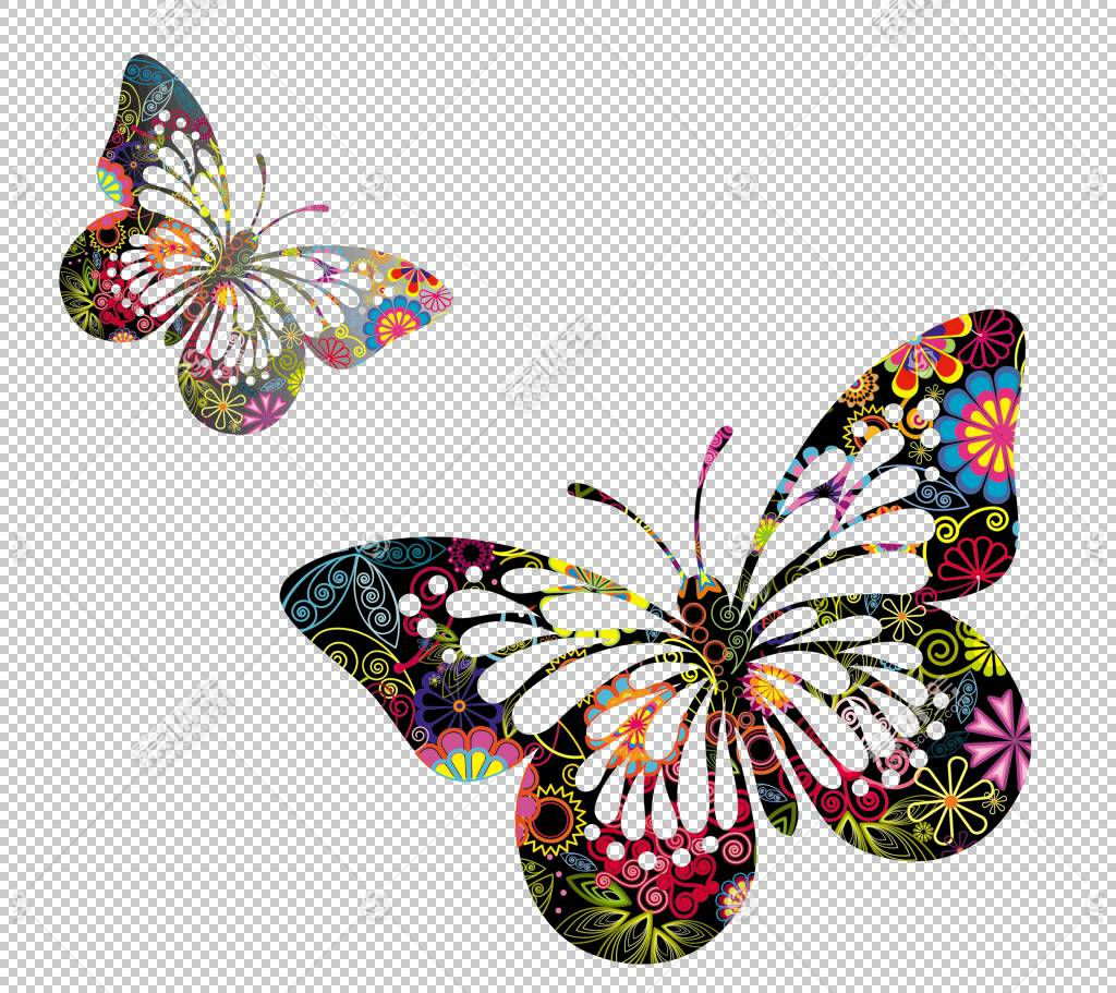 蝴蝶绘画绘画,蝴蝶,两个五彩花卉蝴蝶PNG剪贴画刷脚蝴蝶,剪贴画,_下载
