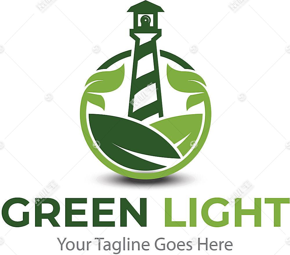 绿色灯塔形象主题logo徽章图标设计图片
