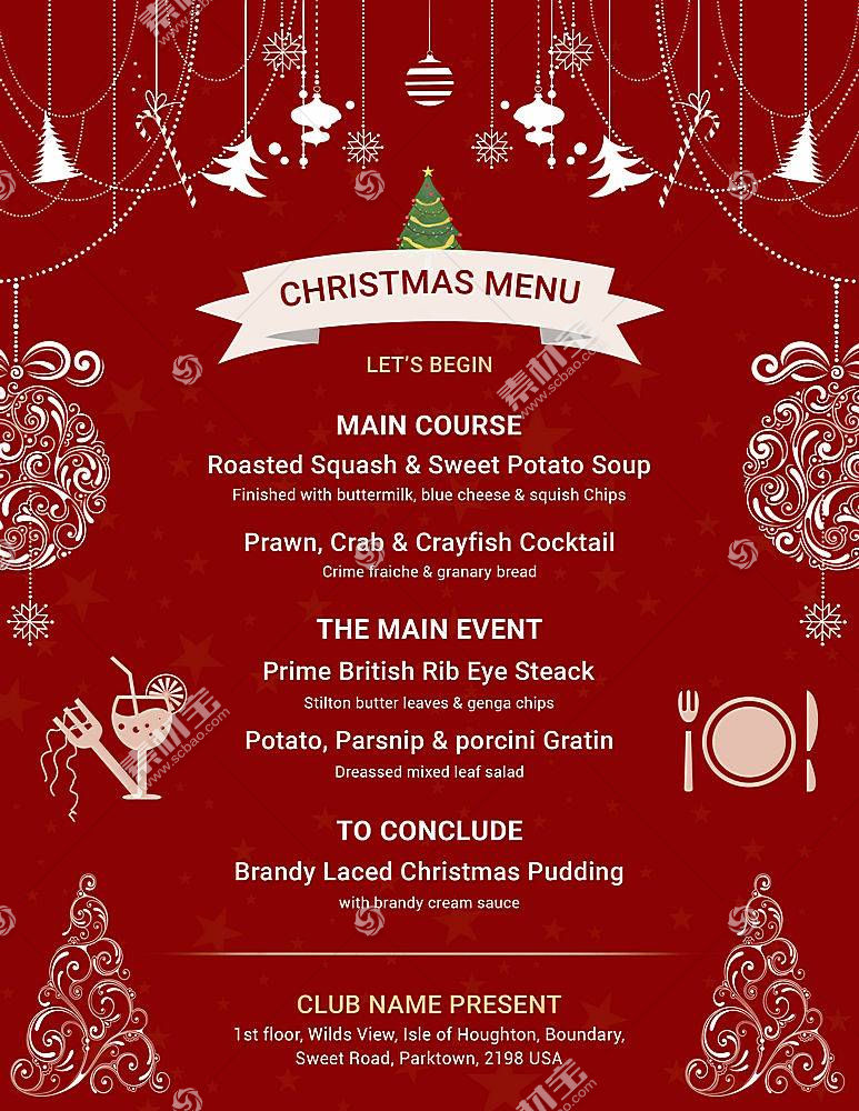 圣诞节西式套餐菜单图片