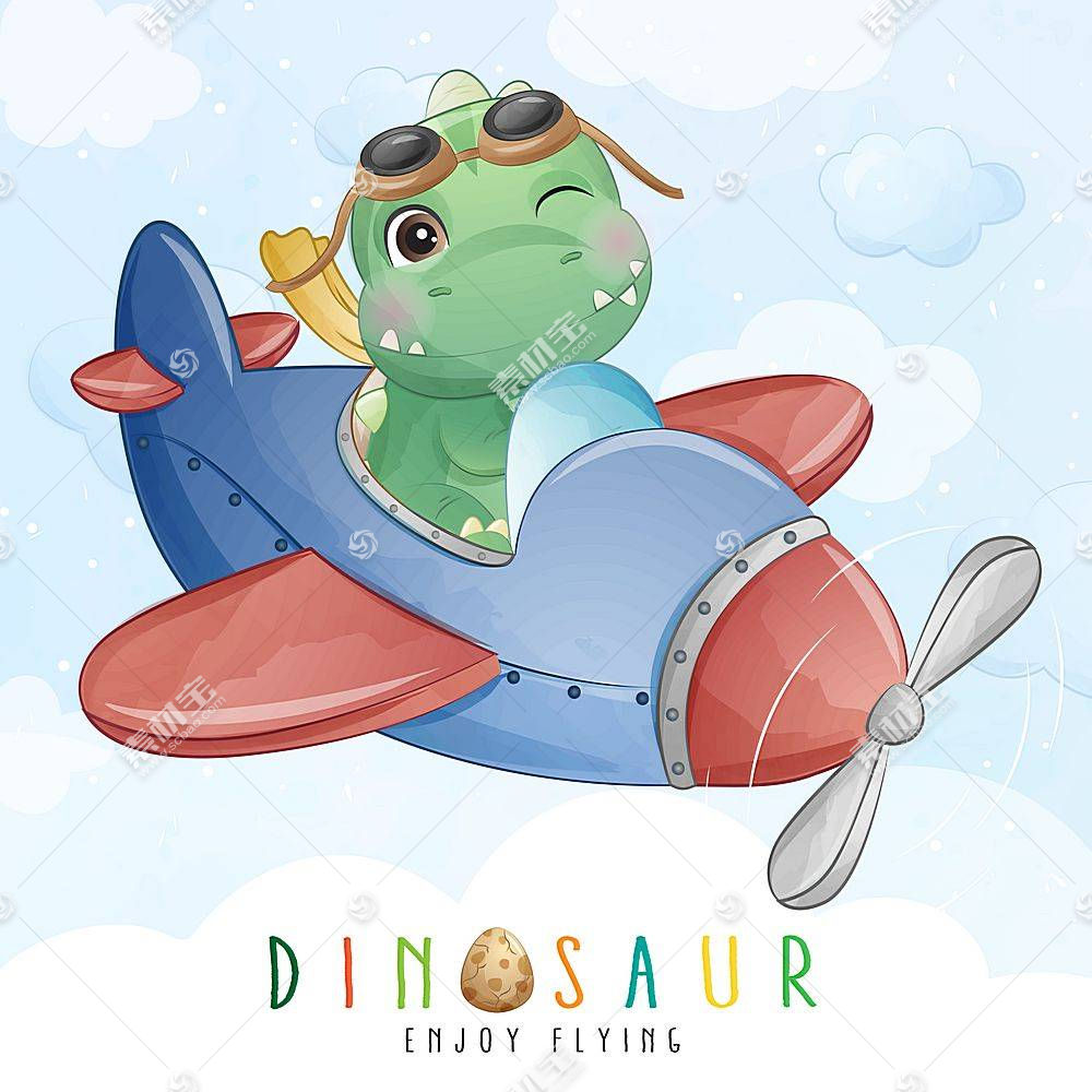 高清创意可爱卡通画动物集恐龙乘汽车和飞机的水彩插图素材矢量图片 图片id 陆地动物 生物世界 矢量素材 素材宝scbao Com