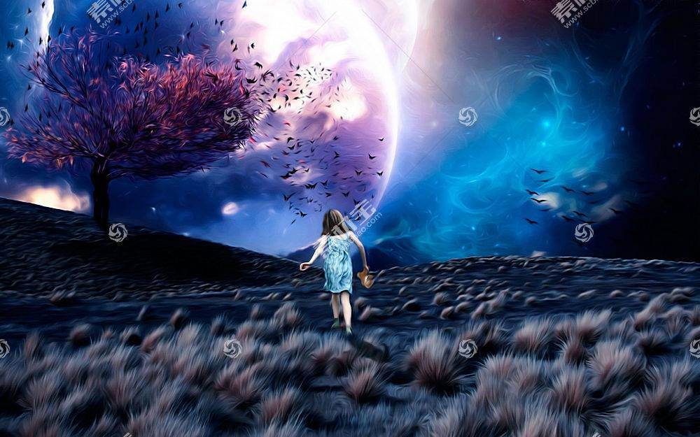 儿童 幻想 树 紫色 天空 行星 鸟 小的 女孩 壁纸 图片素材 图片id 其它壁纸 高清壁纸 淘图网taopic Com