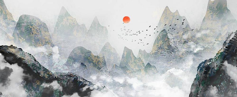 中国风水墨山水画古典装饰背景图片