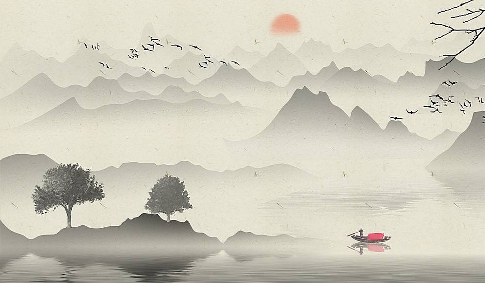 传统中国水墨风格山水画背景图片