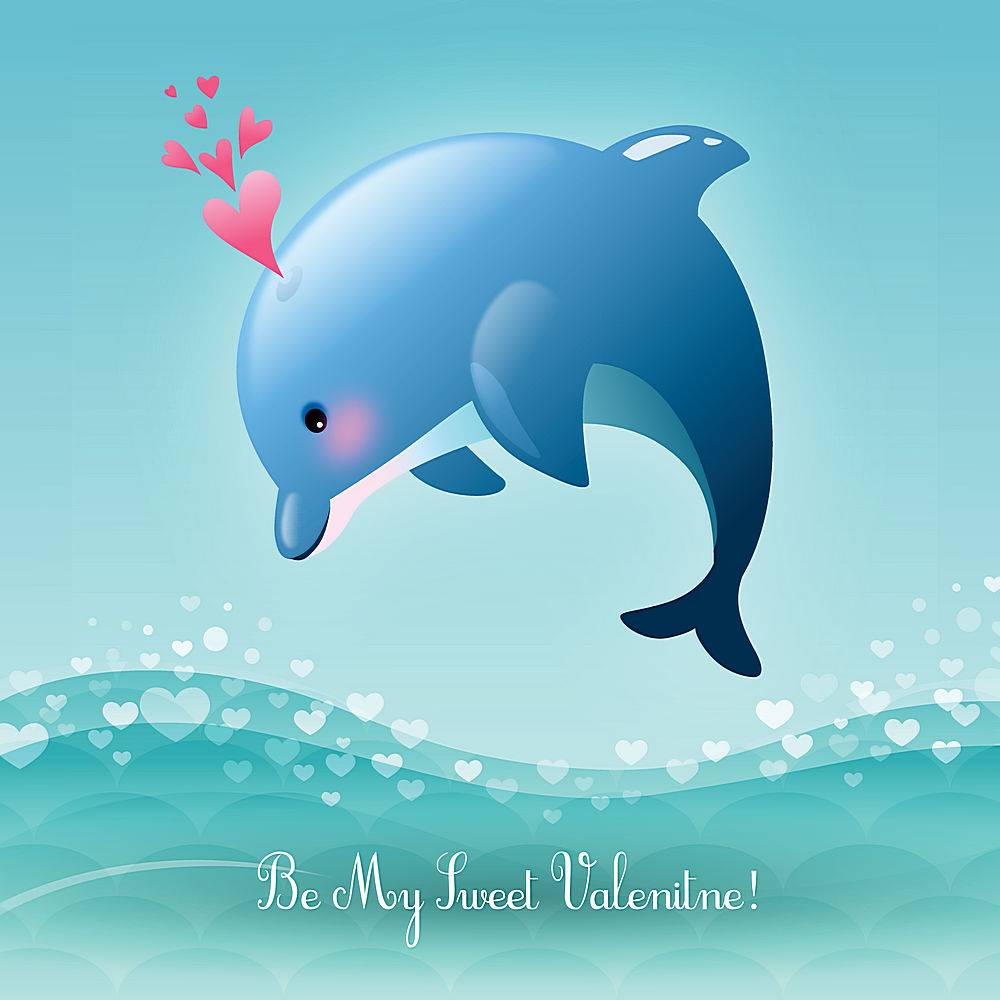 海豚蓝色海洋爱心背景矢量图片 图片id 情人节 节日素材 矢量素材 素材宝scbao Com