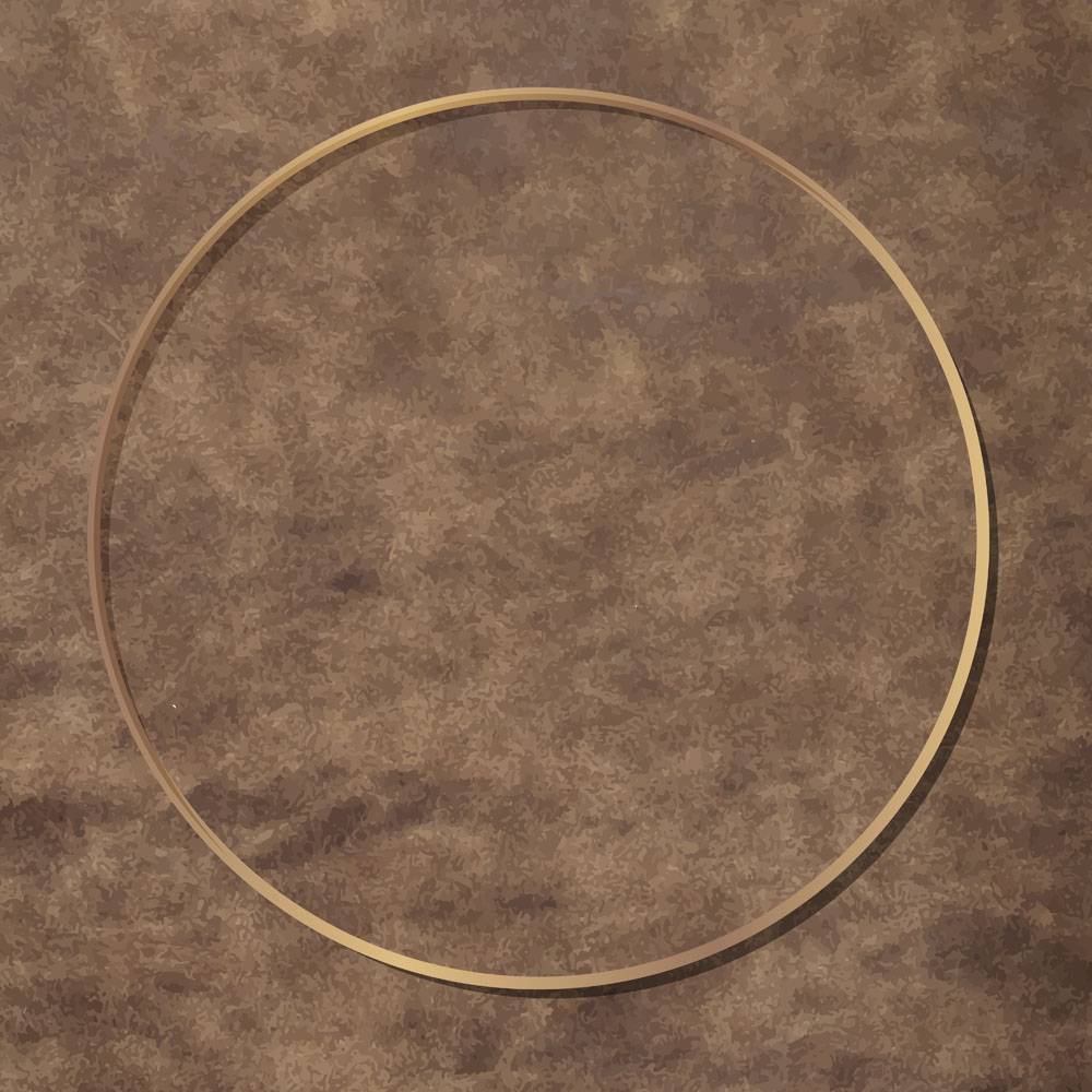 在棕色皮革背景传染媒介的圆的金框架